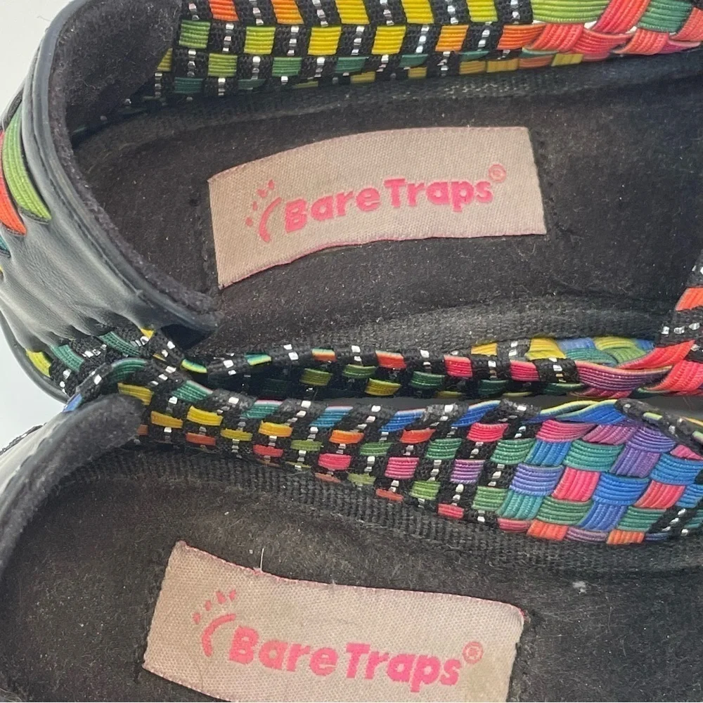 Bare Traps Umma Colorful Bright Rainbow Woven Black Wedges sz 5.5 Party Festival